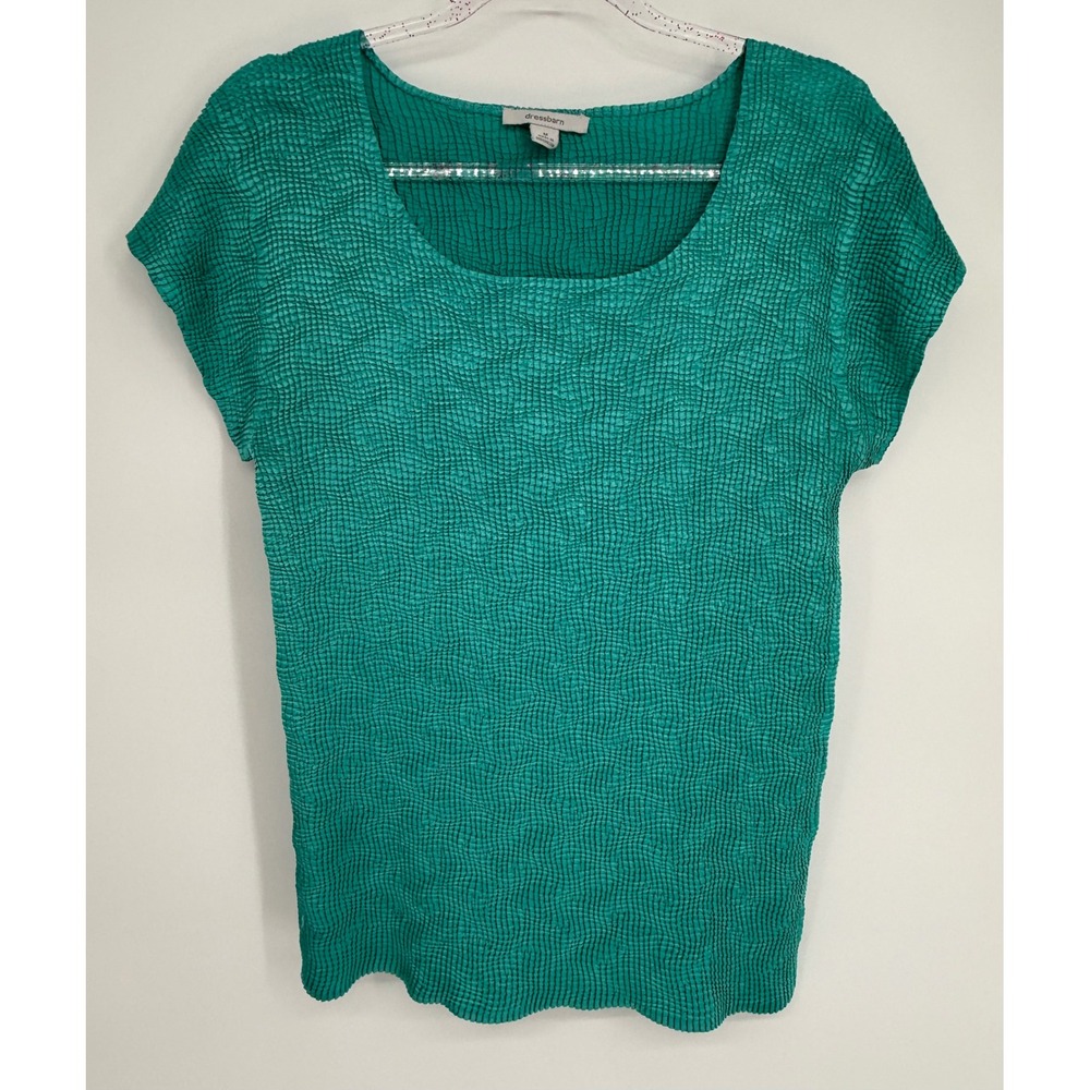 Dressbarn Womens Popcorn Texture Top Teal Green Scoop‎ Neck Short Sleeve Sz M